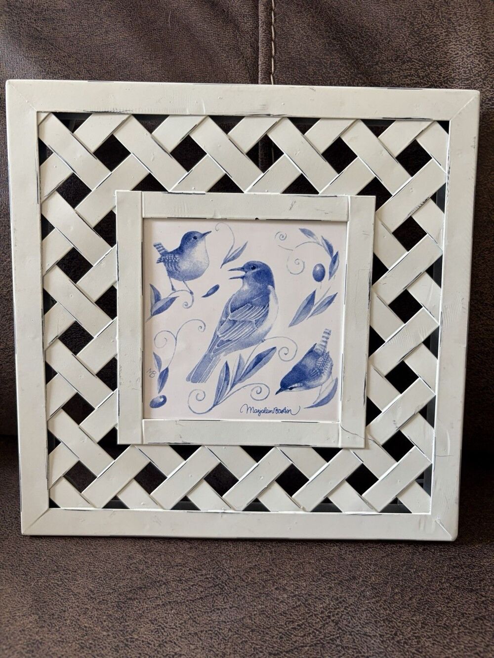 Marjolein Bastin Nature's Sketchbook trivet blue bird house wrens Lattice Weave